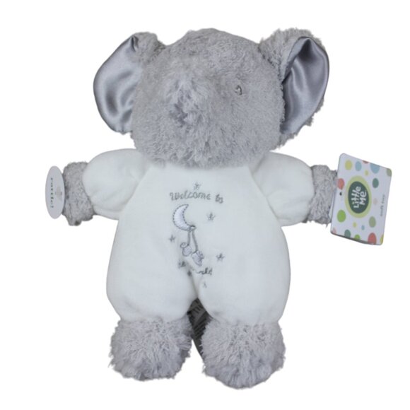 Little Me Elephant Plush Baby Toy Welcome to the World Rattle White Gray 10" NWT - Picture 1 of 5